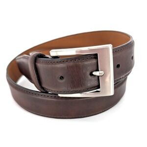 Mens Dark Brown Leather Belt Brushed Nickel Buckle 32 Classic Heritage Timeless